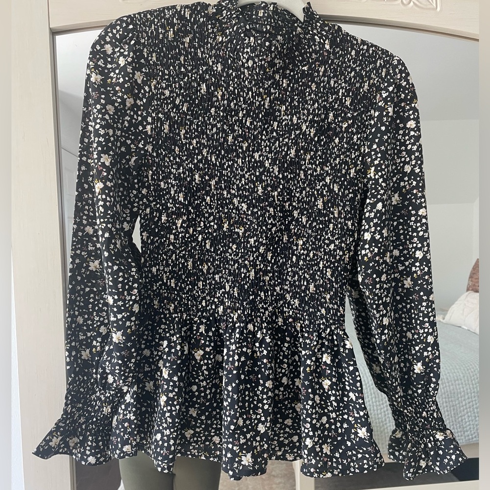 Smocked Long Sleeve Floral Top - Size Small